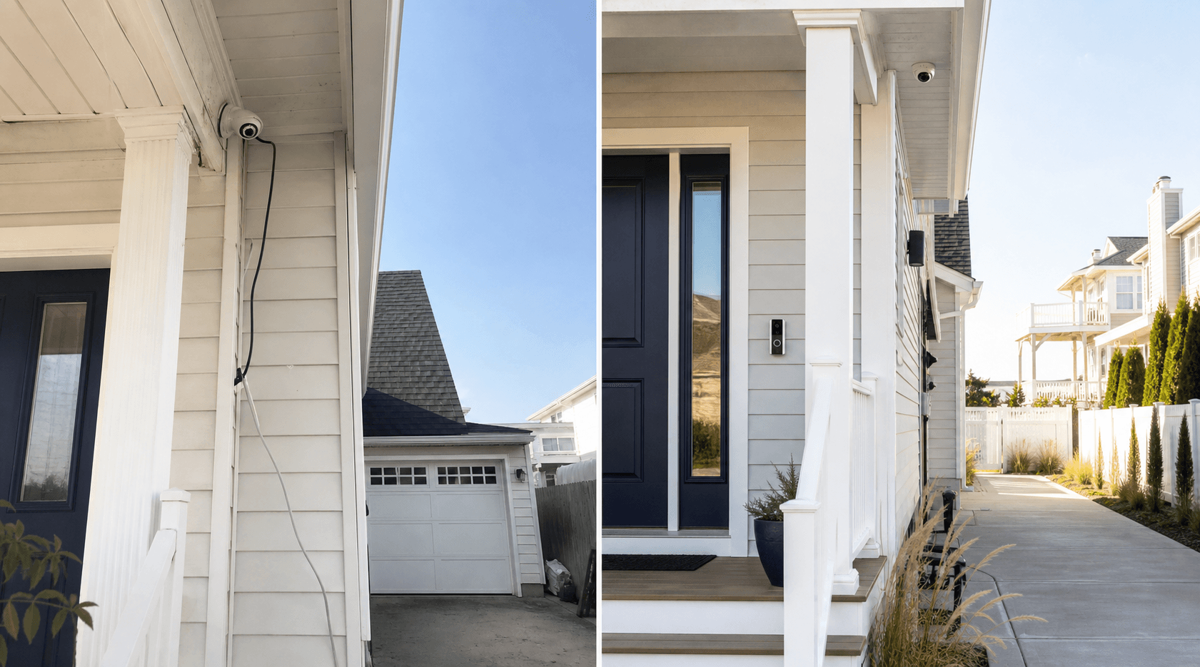 Smart security camera placement for a shore home entry and driveway